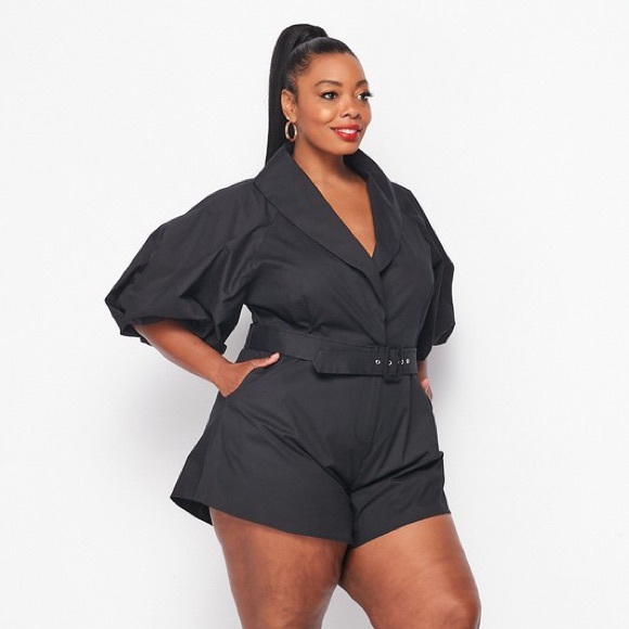 Collared Bubble Sleeve Romper - Picture 4 of 6